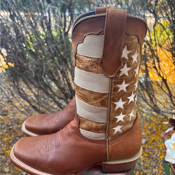 J.B. Dillon Western cowboy brown leather boots American flag 9 b - Picture 6 of 10